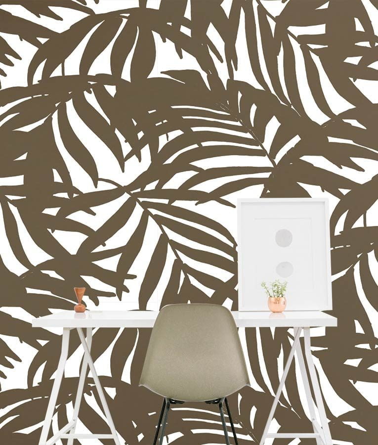 HD Walls wallcovering design: Cocora in White Colorway - golden leafy palms pattern