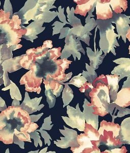 Brightly colored floral wallpaper print